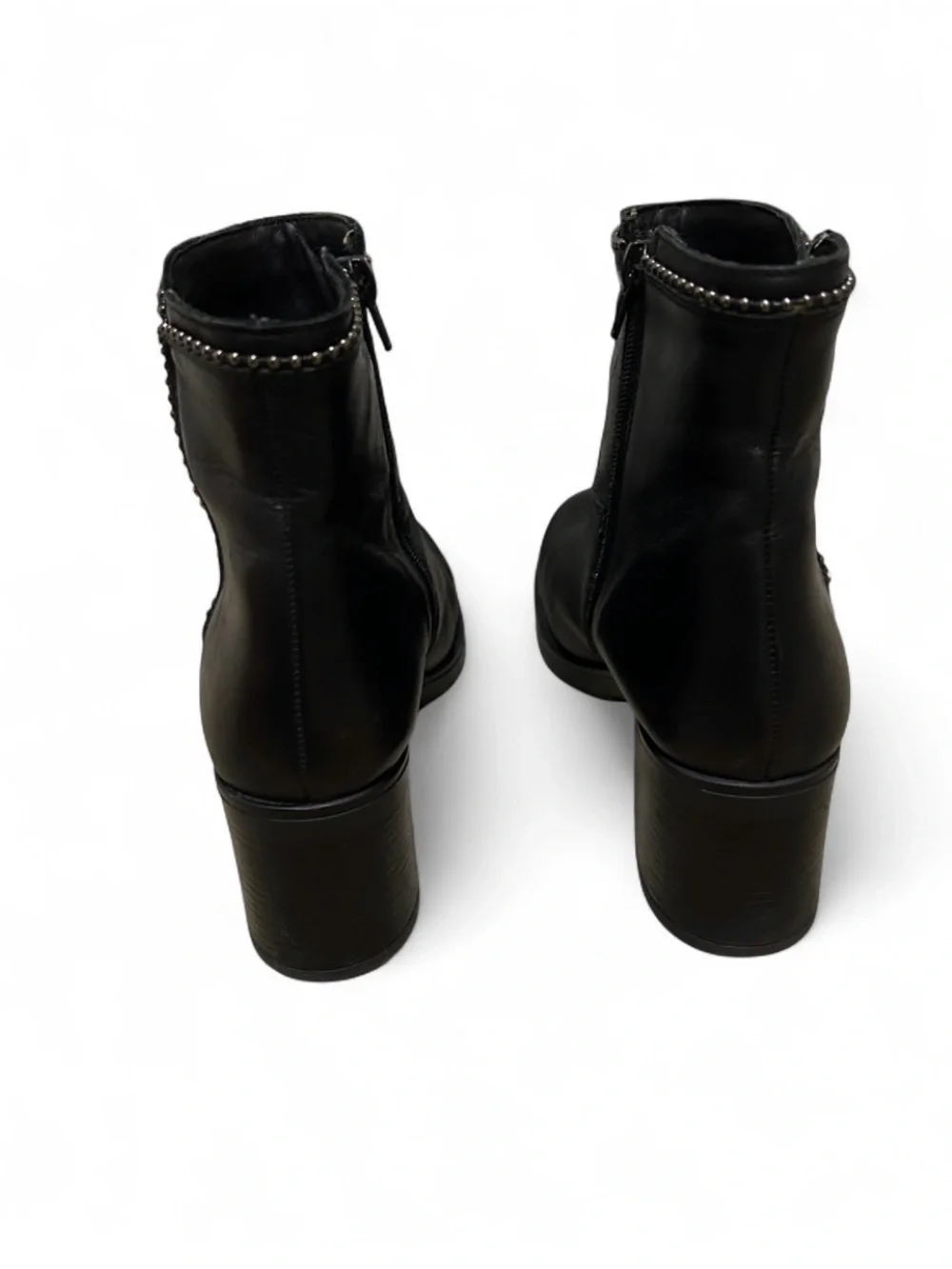 Rizzoli Black Leather Studded Ankle Boots EU 39 Block Heel Side Zip